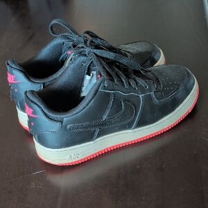 Nike Air Force One Sneakers with Red Outsole and Pink Logo Accents